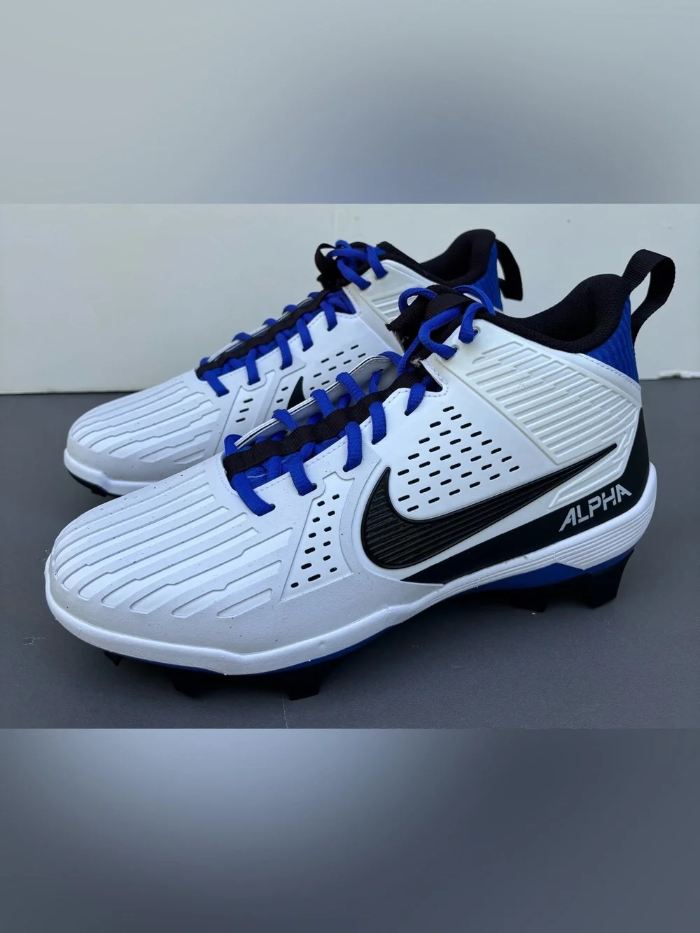 Nike Alpha Menace Strong Football Cleats White Blue Men’s sz 10 NEW NO BOX!